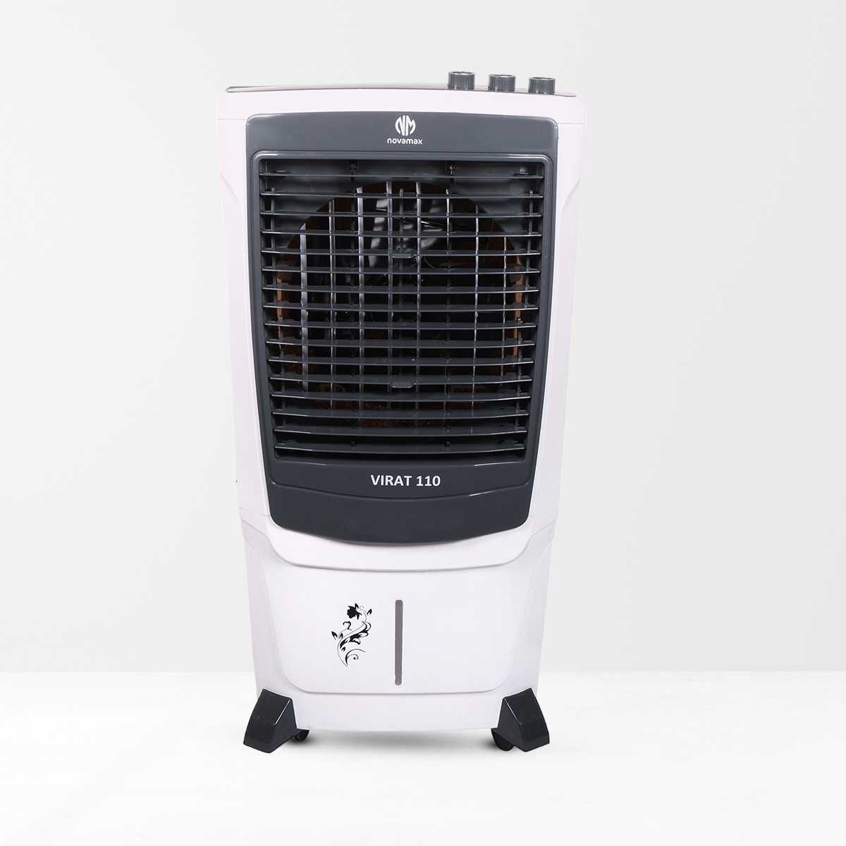 Novamax 110 L Tower Air Cooler  (White, Black, Virat 110L Desert Air Cooler With Ice Chamber & Honeycomb Cooling Technology)