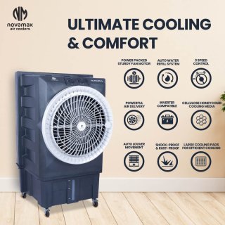 Rambo 100 Plus (Grey, Rambo 100L Air Cooler With Honeycomb Cooling & Auto Swing Technology) — view 3