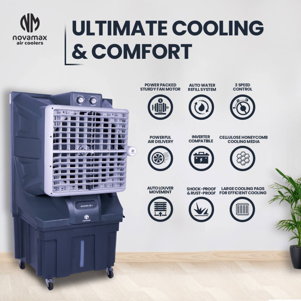 GLOSTER 125 Plus (Grey, Gloster 125 L Air Cooler With Powerful Air Throw, Honeycomb Cooling & Auto Swing Technology) — view 6