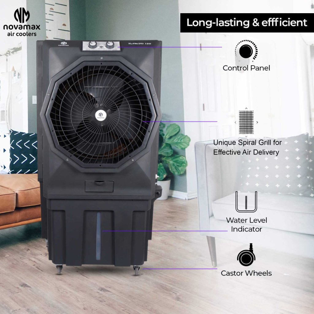 Novamax RAMBO 150 L Commercial Air Cooler (Grey, Rambo With Honeycomb Cooling Technology) — view 2