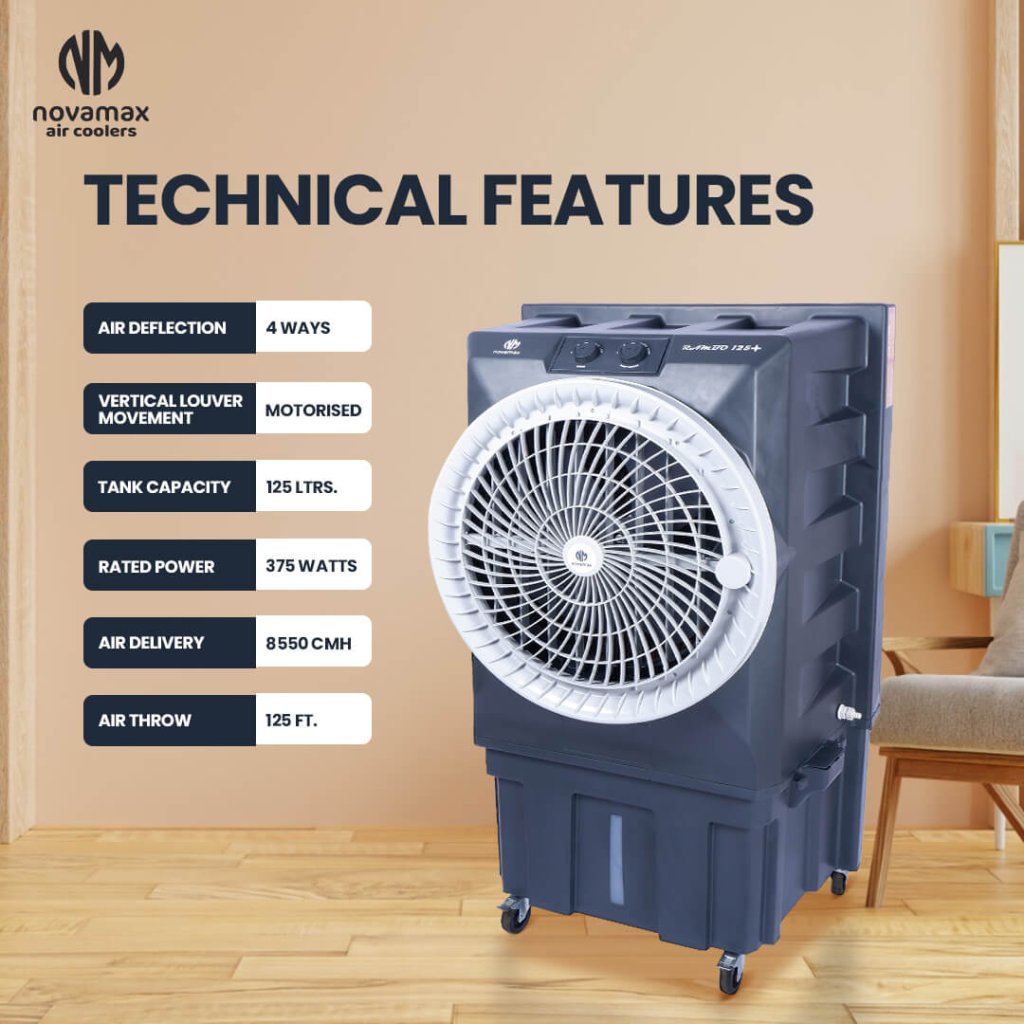 Rambo 125 Plus (Grey, Rambo 125 Ltr Plus Air Cooler With Honeycomb Cooling & Auto Swing Technology) — view 5