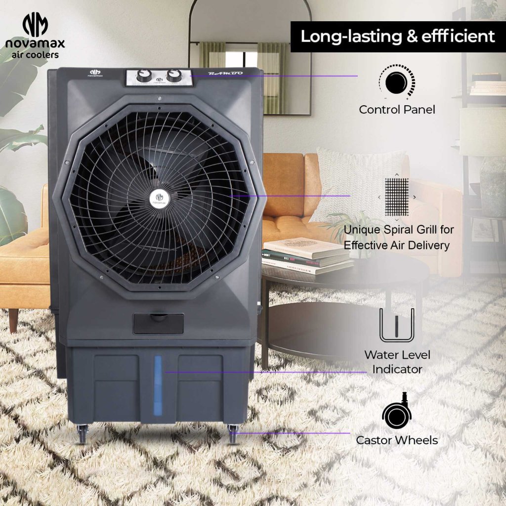 Novamax Rambo 100 L Commercial Air Cooler (Grey , Rambo with Honeycomb Cooling Technology) — view 2