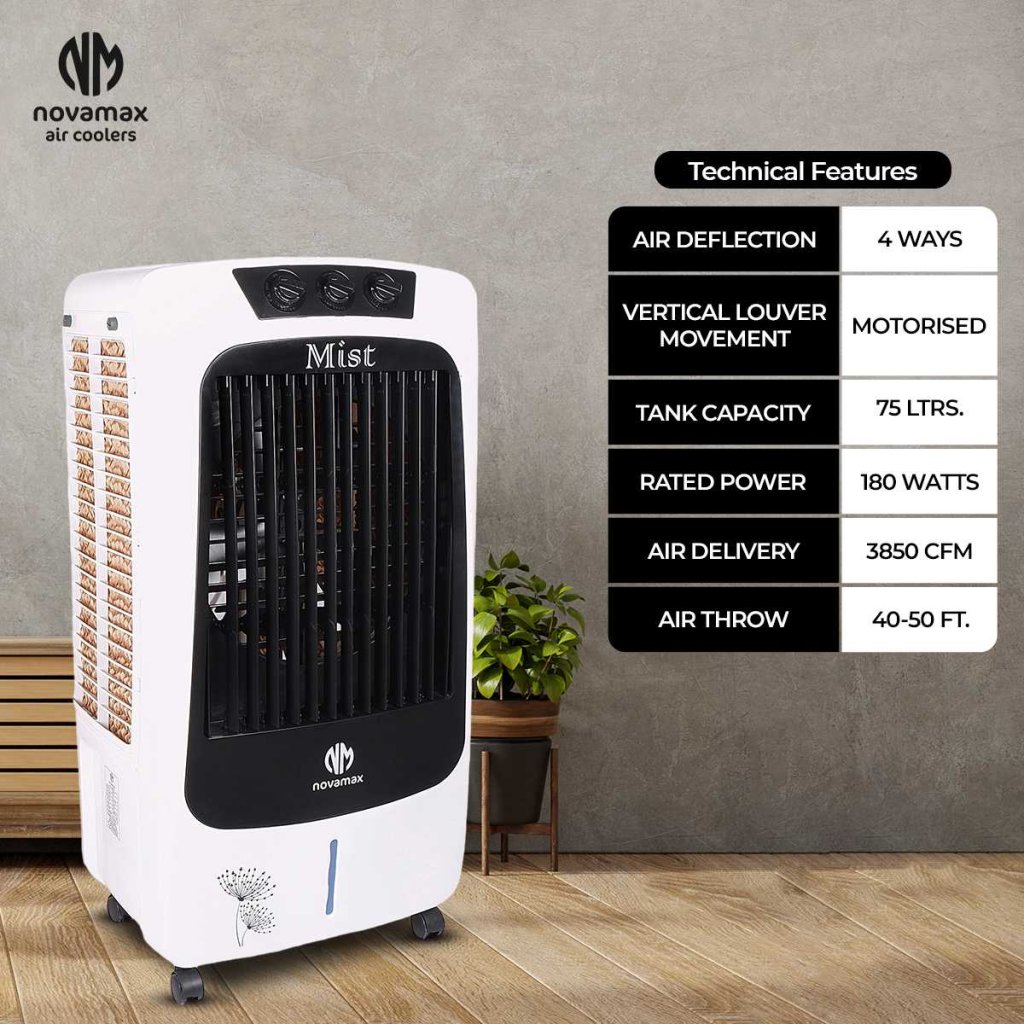 NOVAMAX Mist 75 L Desert Air Cooler (Black Honeycomb Cooling & Auto Swing Technology) — view 4