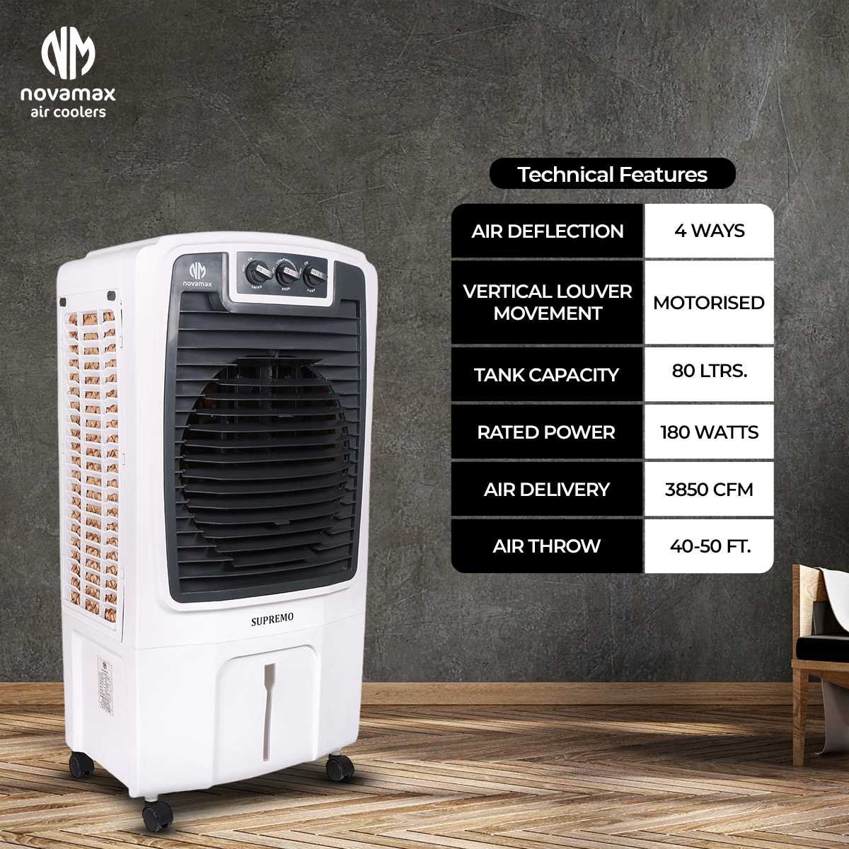 NOVAMAX Supremo 80 L Desert Air Cooler ( Honeycomb Cooling Technology & Ice Chamber) — view 5