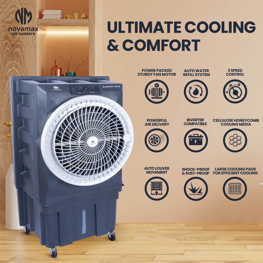 Rambo 125 Plus (Grey, Rambo 125 Ltr Plus Air Cooler With Honeycomb Cooling & Auto Swing Technology) — view 3