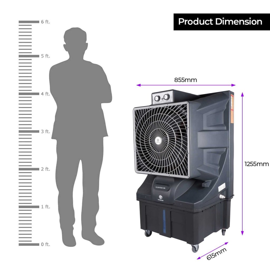 Novamax GLOSTER 100 L Commercial Air Cooler (Grey, With Powerful Air Throw, Honeycomb Cooling) — view 4