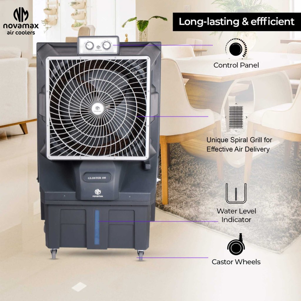 Novamax GLOSTER 100 L Commercial Air Cooler (Grey, With Powerful Air Throw, Honeycomb Cooling) — view 2