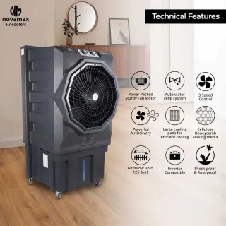 Novamax RAMBO 125 L Commercial Air Cooler (Grey, Rambo With Honeycomb Cooling Technology) — view 4