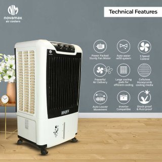 Novamax Whiff 100 L Heavy Duty Desert Air Cooler With 3-Side Honeycomb Cooling Pads, Auto Swing Technology, Powerful Air Throw, With Low Power Consumption (Black) — view 3