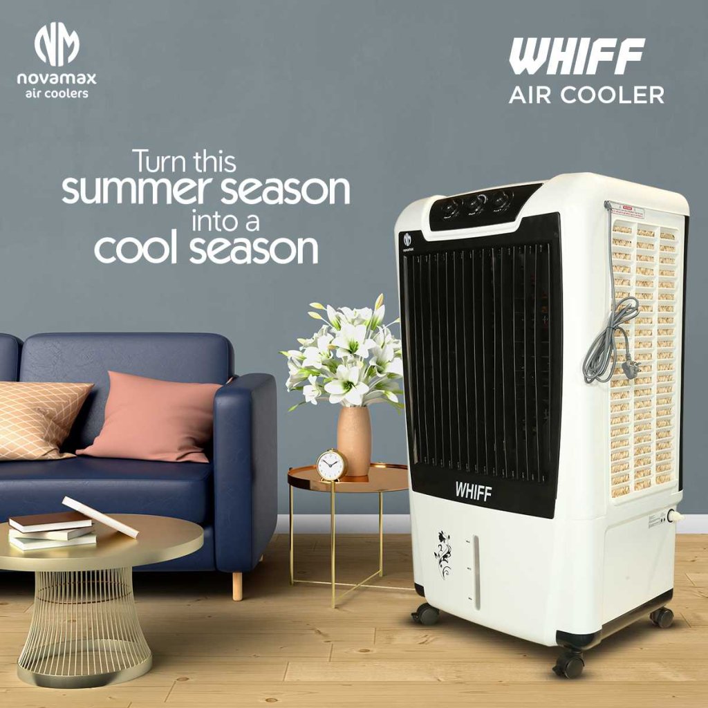 Novamax Whiff 100 L Heavy Duty Desert Air Cooler With 3-Side Honeycomb Cooling Pads, Auto Swing Technology, Powerful Air Throw, With Low Power Consumption (Black) — view 2